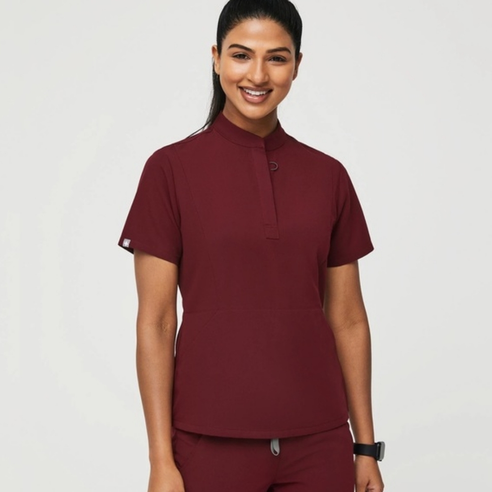 BNWT Figs Insiza Slim Scrubs Top Burgundy Size Small